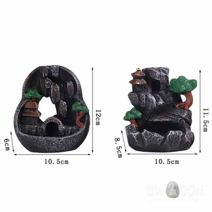 BWOOOH Mountain Bridges Pattern Meditation Resin Backflow Incense Burner - Caves Blessed Place 10.5*6*12cm