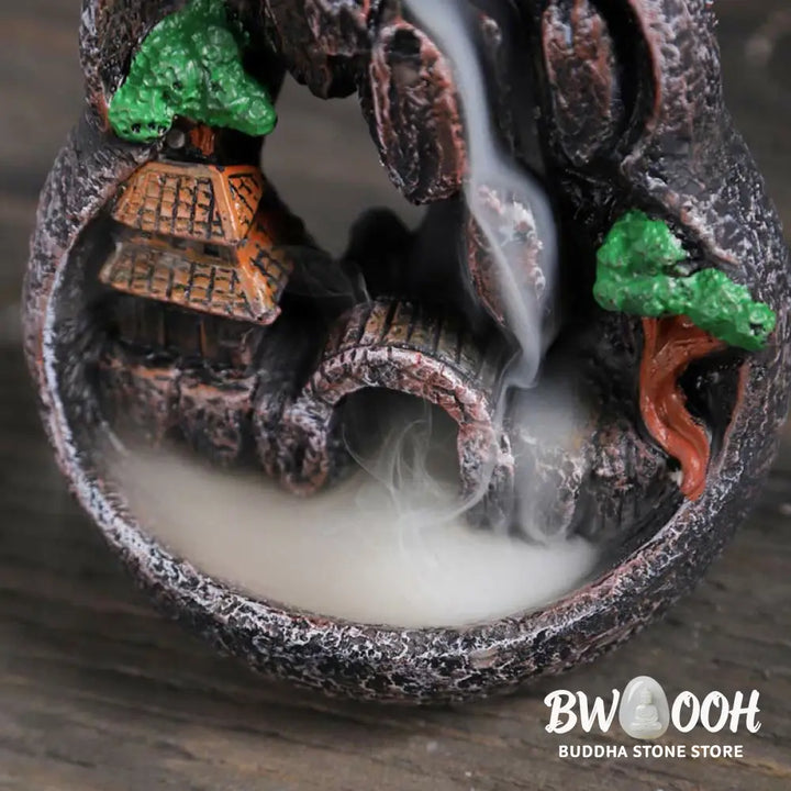 BWOOOH Mountain Bridges Pattern Meditation Resin Backflow Incense Burner - Caves Blessed Place 10.5*6*12cm