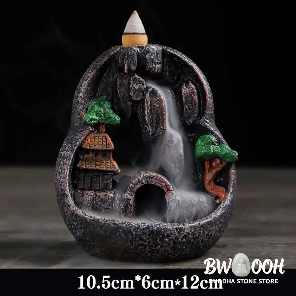 BWOOOH Mountain Bridges Pattern Meditation Resin Backflow Incense Burner - Caves Blessed Place 10.5*6*12cm