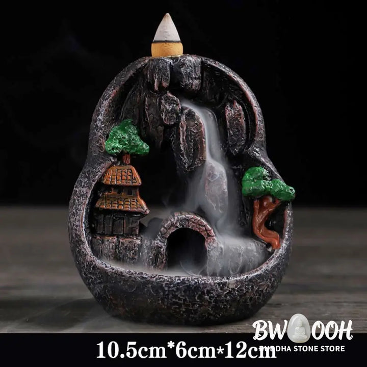 BWOOOH Mountain Bridges Pattern Meditation Resin Backflow Incense Burner - Caves Blessed Place 10.5*6*12cm