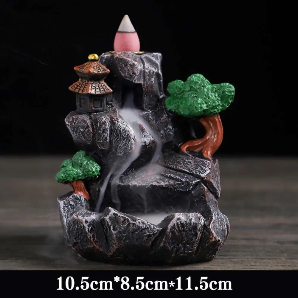 BWOOOH Mountain Bridges Pattern Meditation Resin Backflow Incense Burner - Caves Blessed Place 10.5*6*12cm