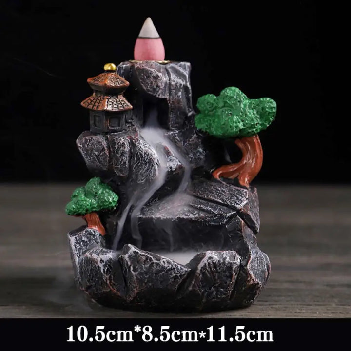 BWOOOH Mountain Bridges Pattern Meditation Resin Backflow Incense Burner - Caves Blessed Place 10.5*6*12cm