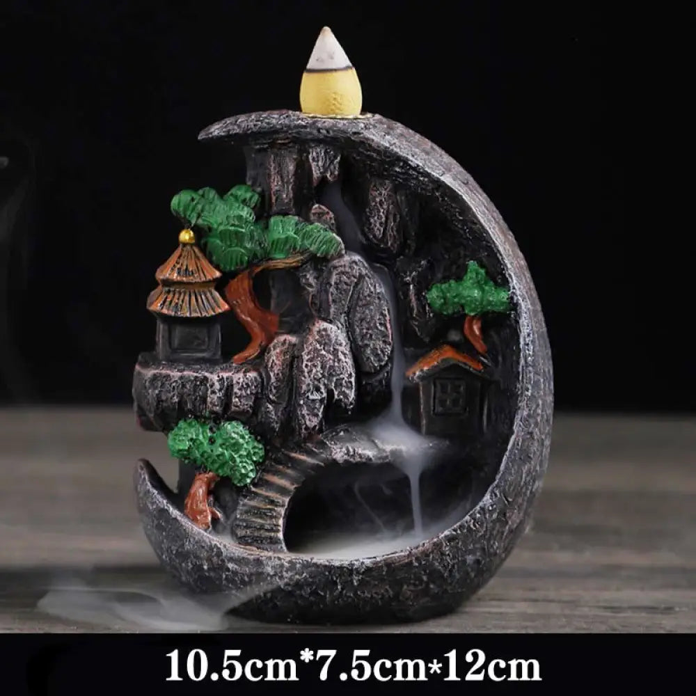 BWOOOH Mountain Bridges Pattern Meditation Resin Backflow Incense Burner - Caves Blessed Place 10.5*6*12cm
