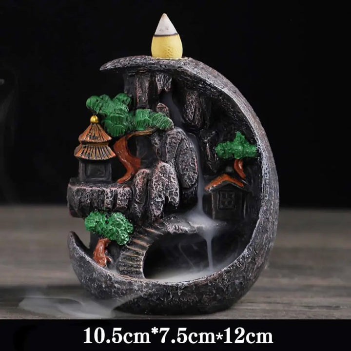 BWOOOH Mountain Bridges Pattern Meditation Resin Backflow Incense Burner - Caves Blessed Place 10.5*6*12cm