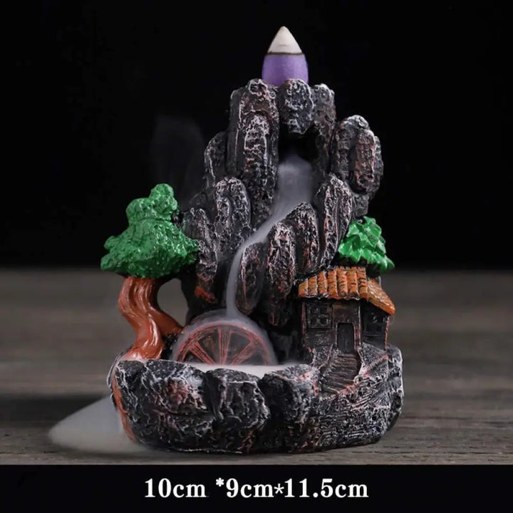 BWOOOH Mountain Bridges Pattern Meditation Resin Backflow Incense Burner - Caves Blessed Place 10.5*6*12cm