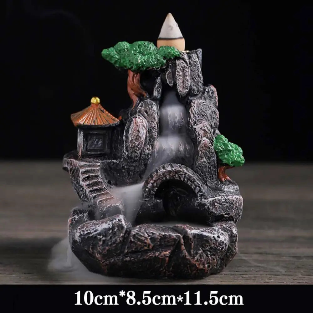 BWOOOH Mountain Bridges Pattern Meditation Resin Backflow Incense Burner - Caves Blessed Place 10.5*6*12cm