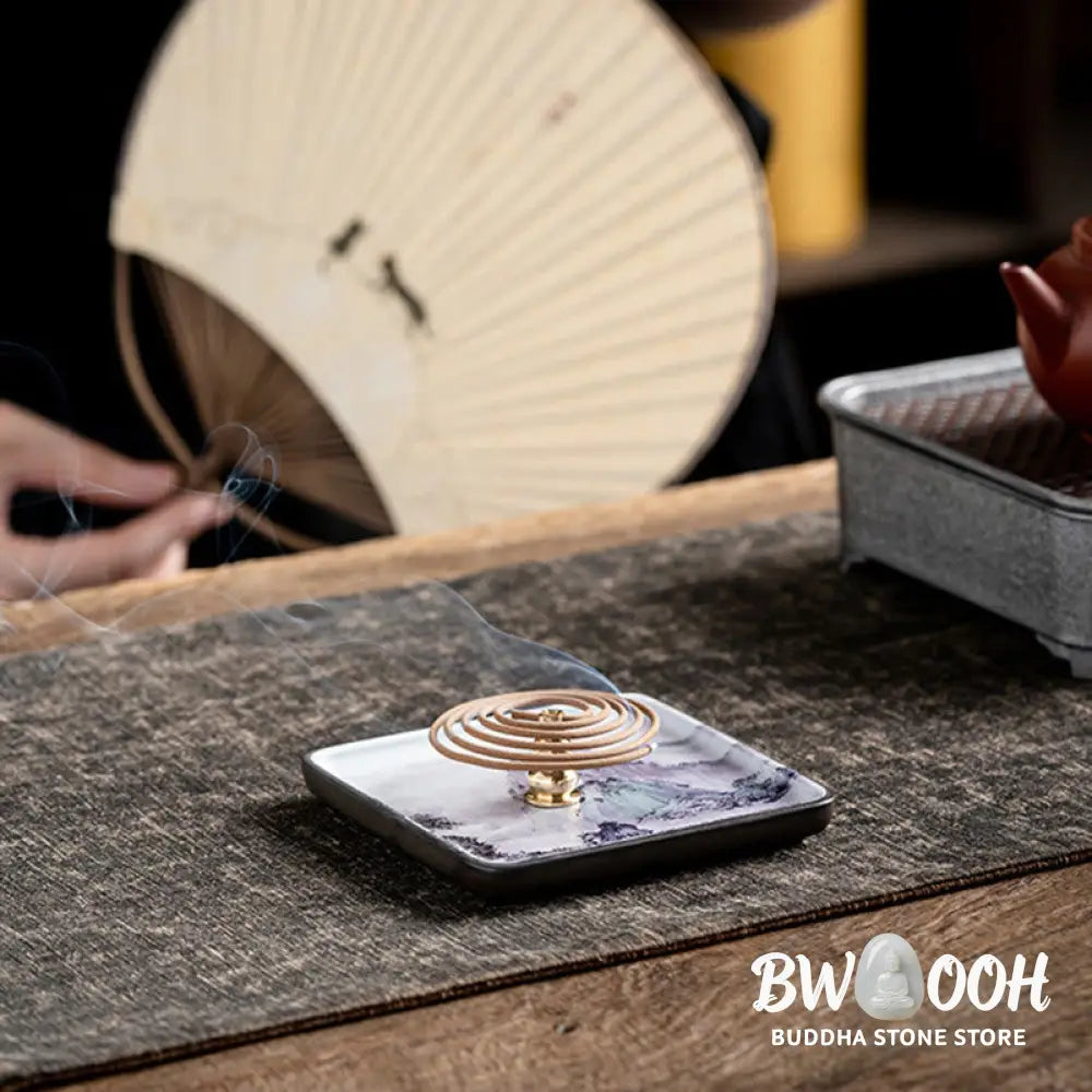 BWOOOH ceramic incense burner - Mountain Lake Flower Leaf Healing C