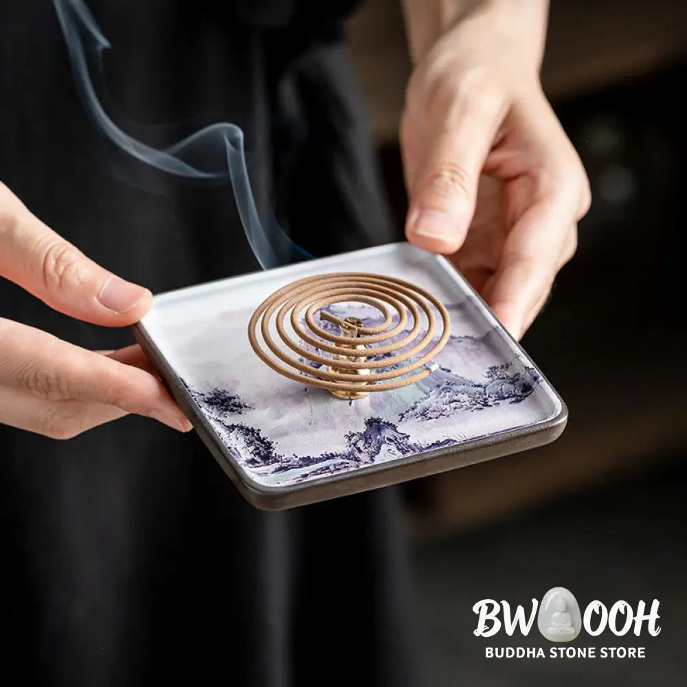 BWOOOH ceramic incense burner - Mountain Lake Flower Leaf Healing C