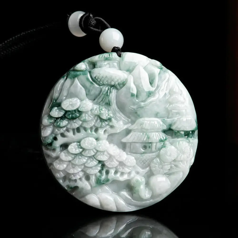 BWOOOH Mountain Landscape Jade Abundance String Necklace - jade necklace feng shui jewelry