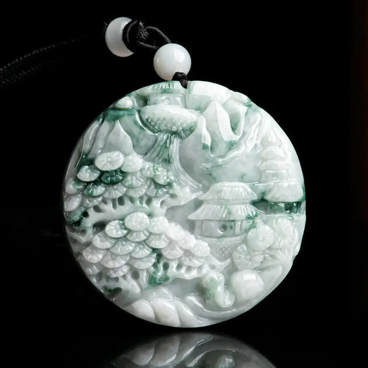 BWOOOH Mountain Landscape Jade Abundance String Necklace - jade necklace feng shui jewelry