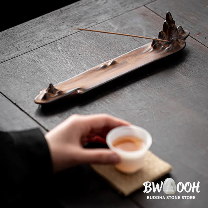 BWOOOH ceramic incense burner - Mountains Boat Design Spiritual Hea