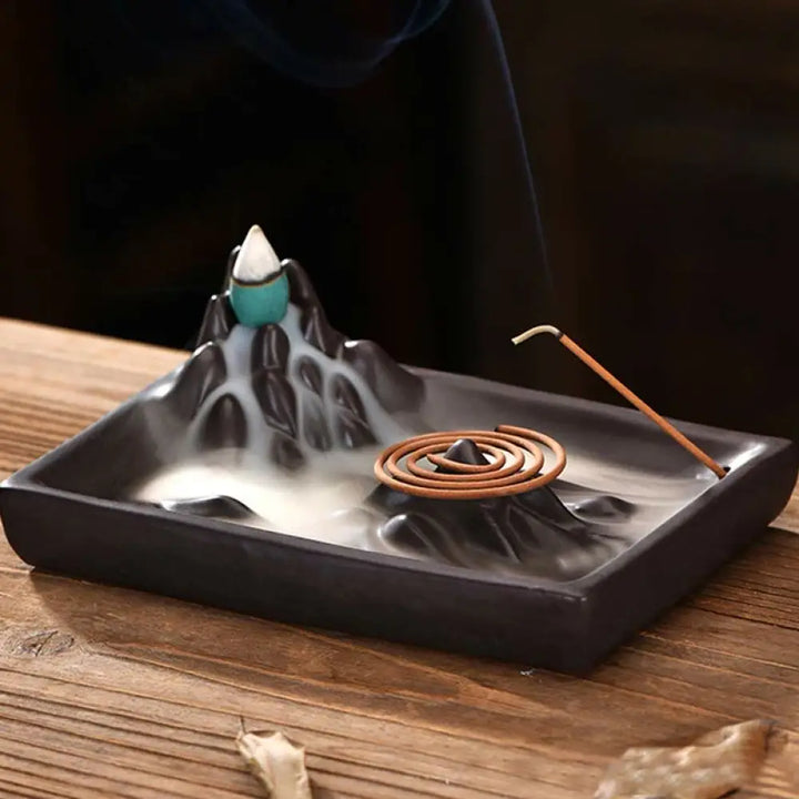 BWOOOH Mountains Flowing Water Ceramic Blessing Backflow Incense Burner - Mountains Flowing Water - Incense