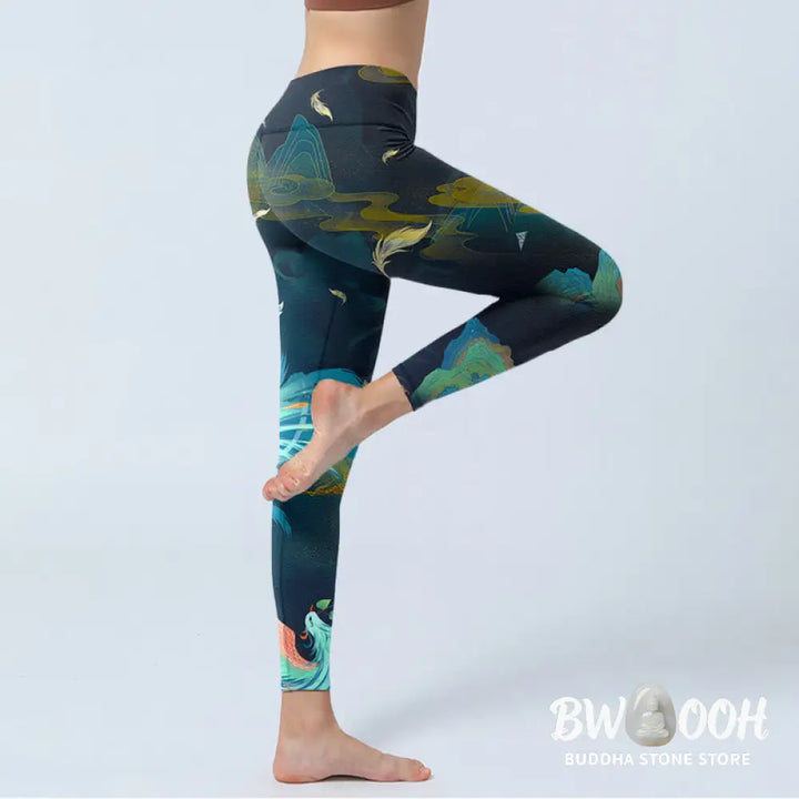 BWOOOH printed yoga leggings - Mountains Phoenix Feather Exercise Leggi