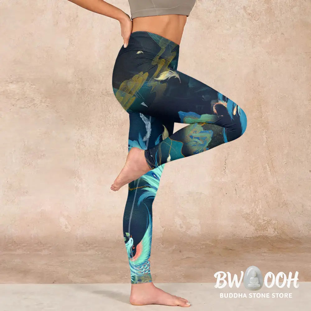 BWOOOH printed yoga leggings - Mountains Phoenix Feather Exercise Leggi