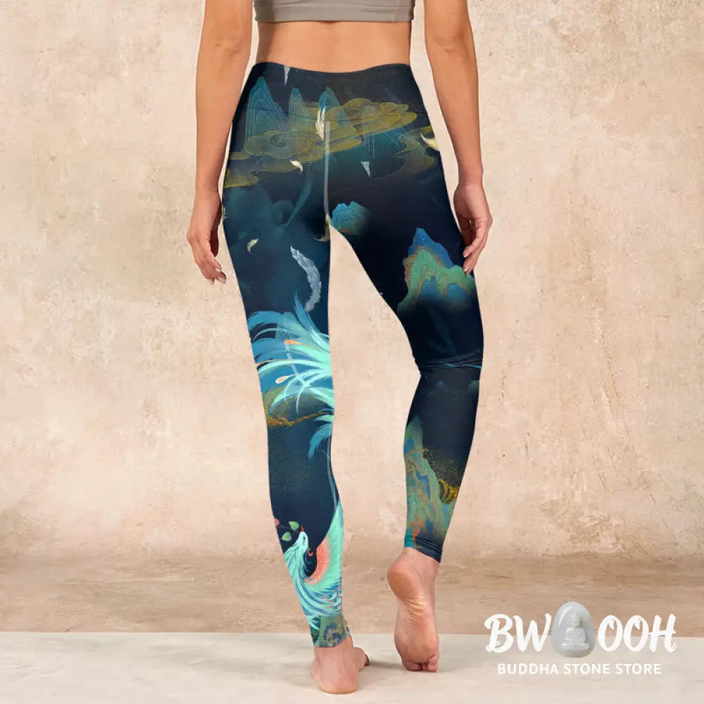 BWOOOH printed yoga leggings - Mountains Phoenix Feather Exercise Leggi