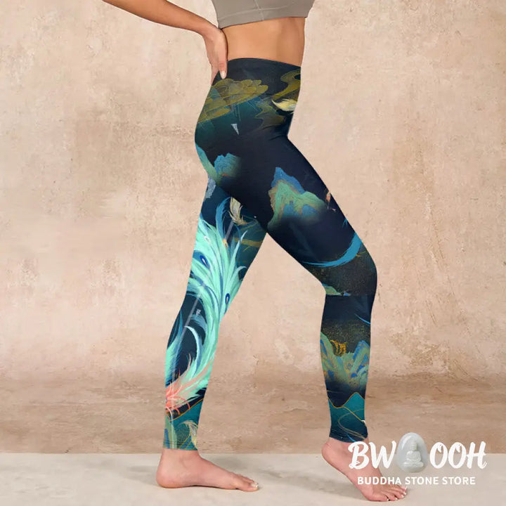BWOOOH printed yoga leggings - Mountains Phoenix Feather Exercise Leggi