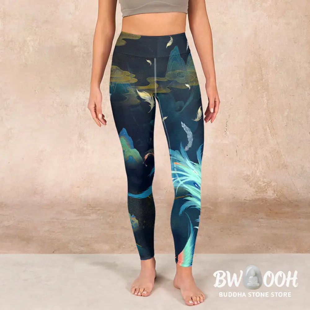 BWOOOH printed yoga leggings - Mountains Phoenix Feather Exercise Leggi