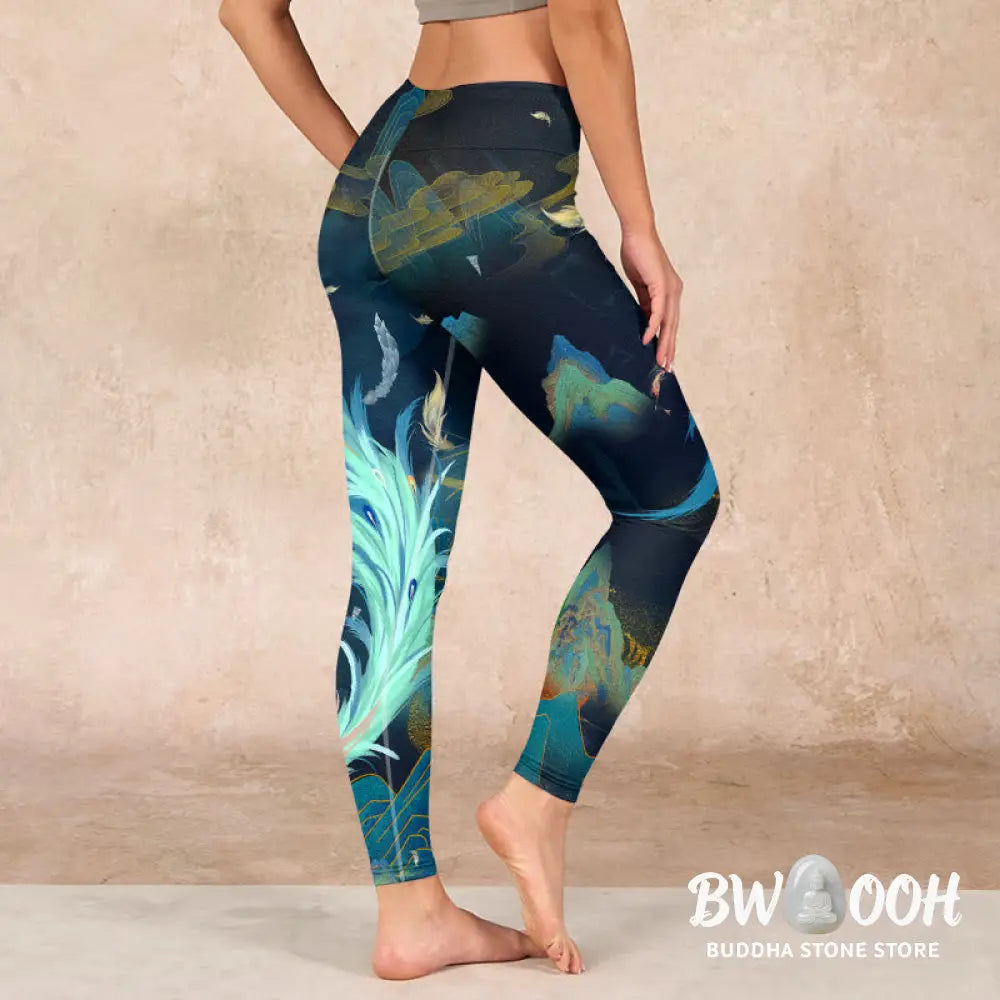 BWOOOH printed yoga leggings - Mountains Phoenix Feather Exercise Leggi