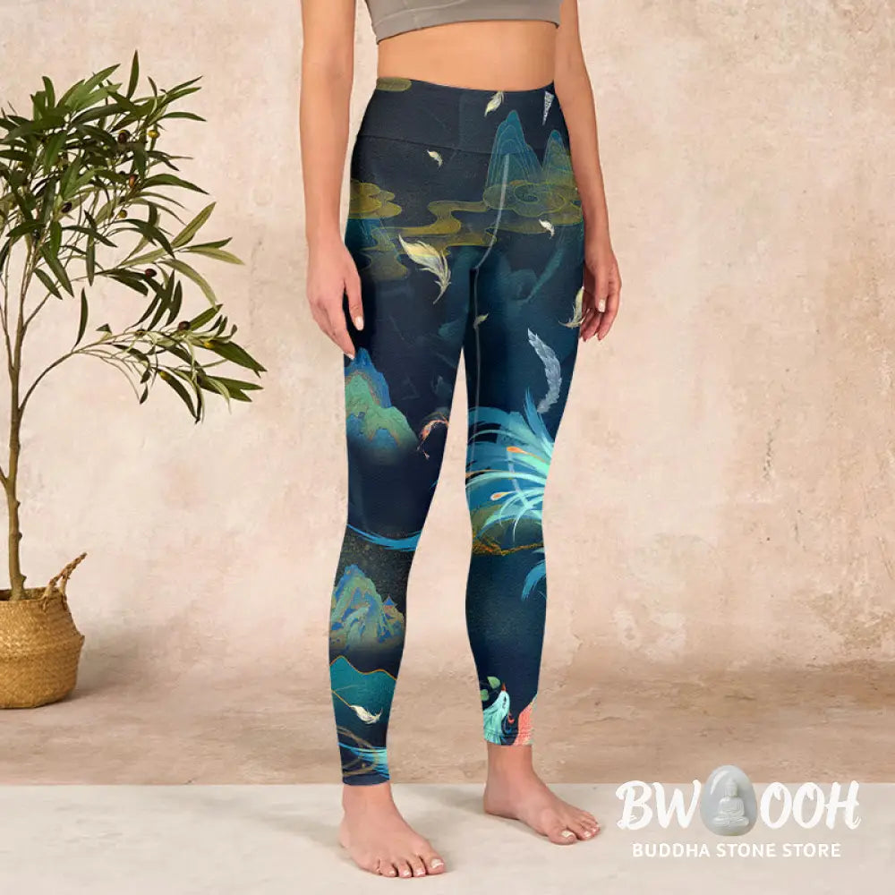 BWOOOH printed yoga leggings - Mountains Phoenix Feather Exercise Leggi
