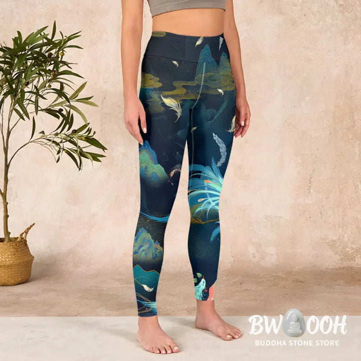 BWOOOH printed yoga leggings - Mountains Phoenix Feather Exercise Leggi