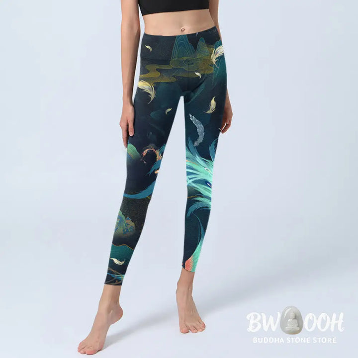 BWOOOH printed yoga leggings - Mountains Phoenix Feather Exercise Leggi