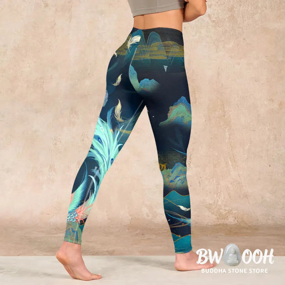 BWOOOH printed yoga leggings - Mountains Phoenix Feather Exercise Leggi