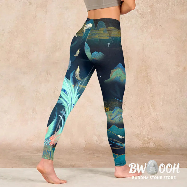 BWOOOH printed yoga leggings - Mountains Phoenix Feather Exercise Leggi