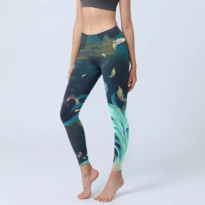BWOOOH printed yoga leggings - Mountains Phoenix Feather Exercise Leggi