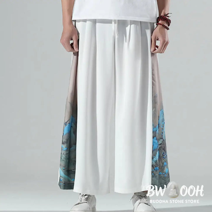 Buddha Stones Mountains Rivers Pattern Men’s Wide Leg Pants With Pockets - Men’s Wide Leg Pants