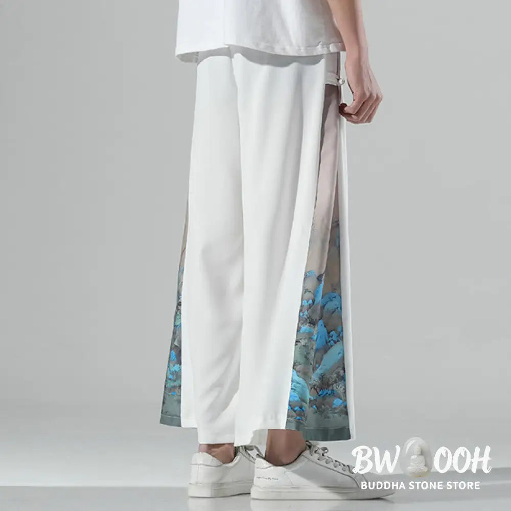 Buddha Stones Mountains Rivers Pattern Men’s Wide Leg Pants With Pockets - Men’s Wide Leg Pants