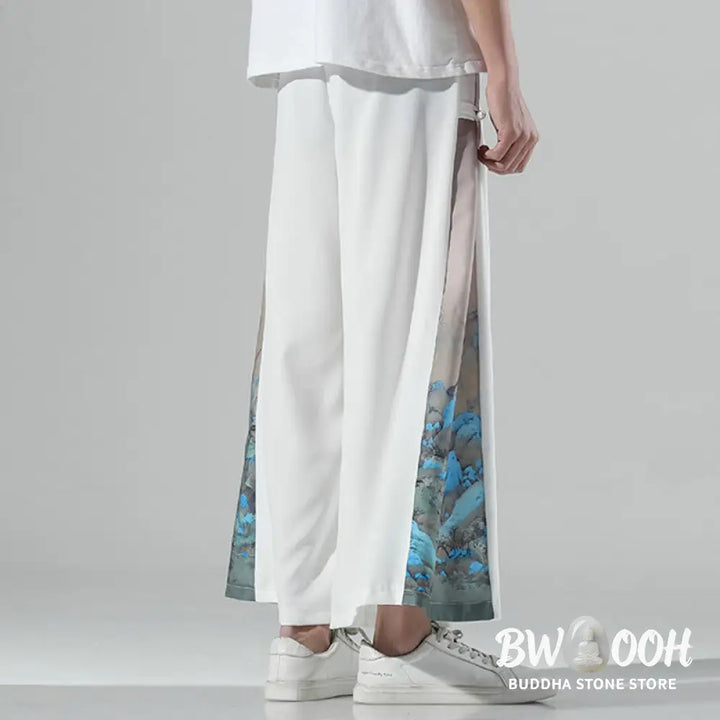 Buddha Stones Mountains Rivers Pattern Men’s Wide Leg Pants With Pockets - Men’s Wide Leg Pants