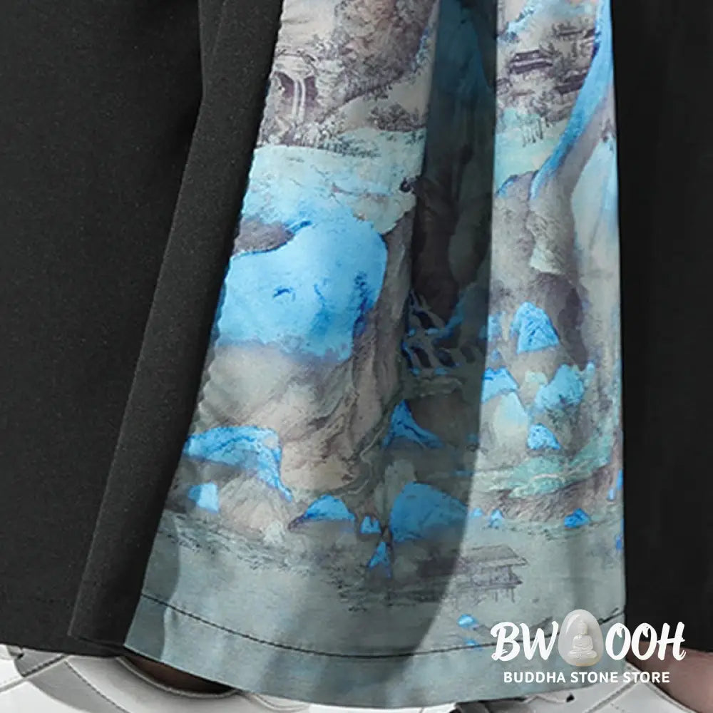 Buddha Stones Mountains Rivers Pattern Men’s Wide Leg Pants With Pockets - Men’s Wide Leg Pants