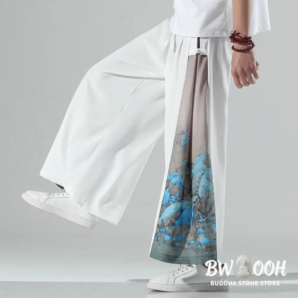 Buddha Stones Mountains Rivers Pattern Men’s Wide Leg Pants With Pockets - Men’s Wide Leg Pants