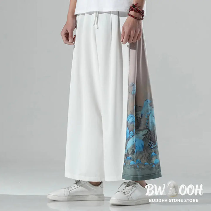 Buddha Stones Mountains Rivers Pattern Men’s Wide Leg Pants With Pockets - Men’s Wide Leg Pants