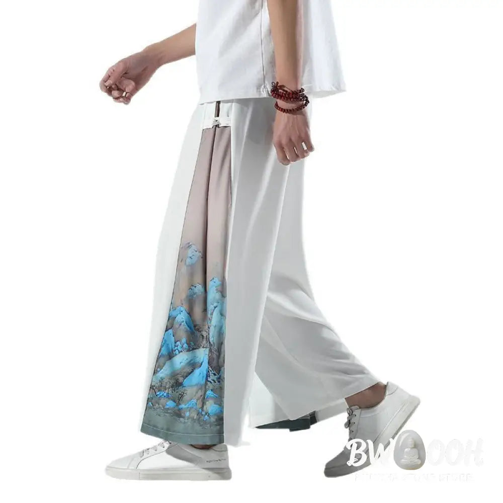 Buddha Stones Mountains Rivers Pattern Men’s Wide Leg Pants With Pockets - Men’s Wide Leg Pants