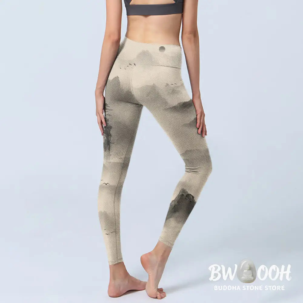 BWOOOH printed yoga leggings - Mountains Shrouded In Mist Wild Goose Gy