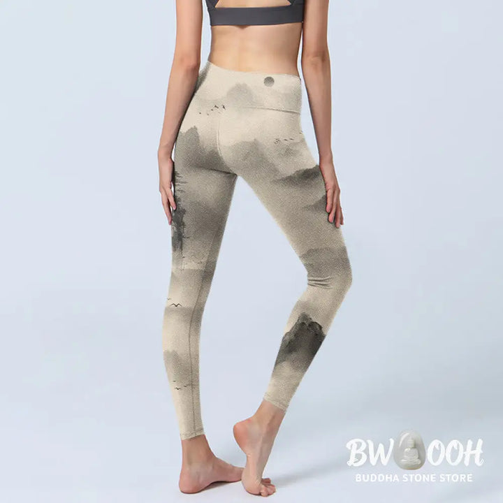 BWOOOH printed yoga leggings - Mountains Shrouded In Mist Wild Goose Gy