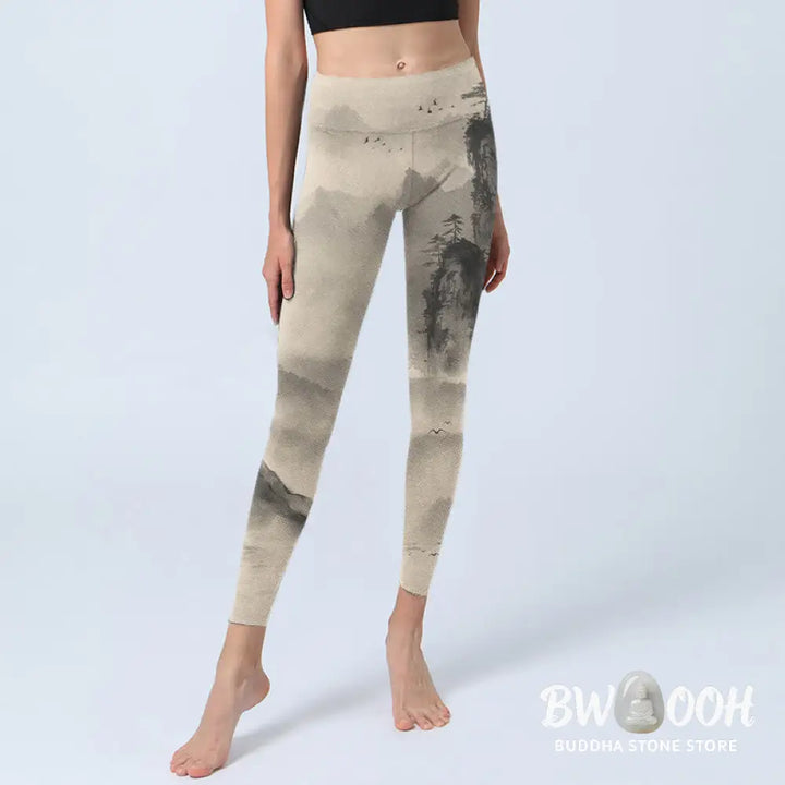 BWOOOH printed yoga leggings - Mountains Shrouded In Mist Wild Goose Gy