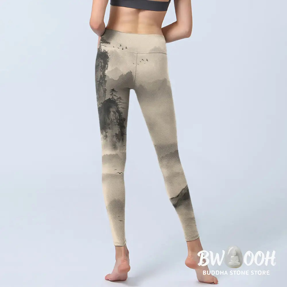BWOOOH printed yoga leggings - Mountains Shrouded In Mist Wild Goose Gy
