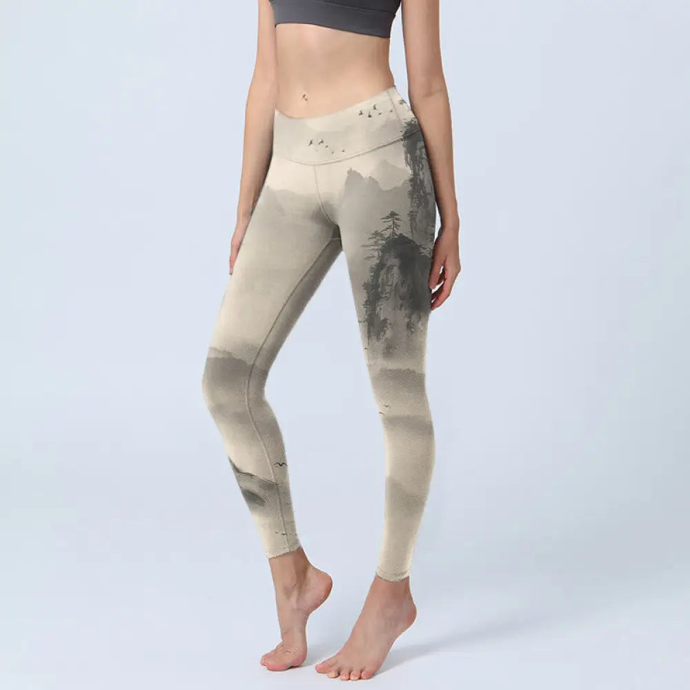 BWOOOH printed yoga leggings - Mountains Shrouded In Mist Wild Goose Gy