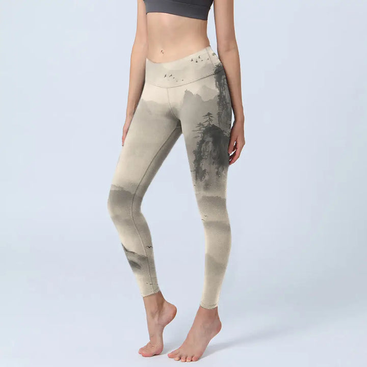 BWOOOH printed yoga leggings - Mountains Shrouded In Mist Wild Goose Gy