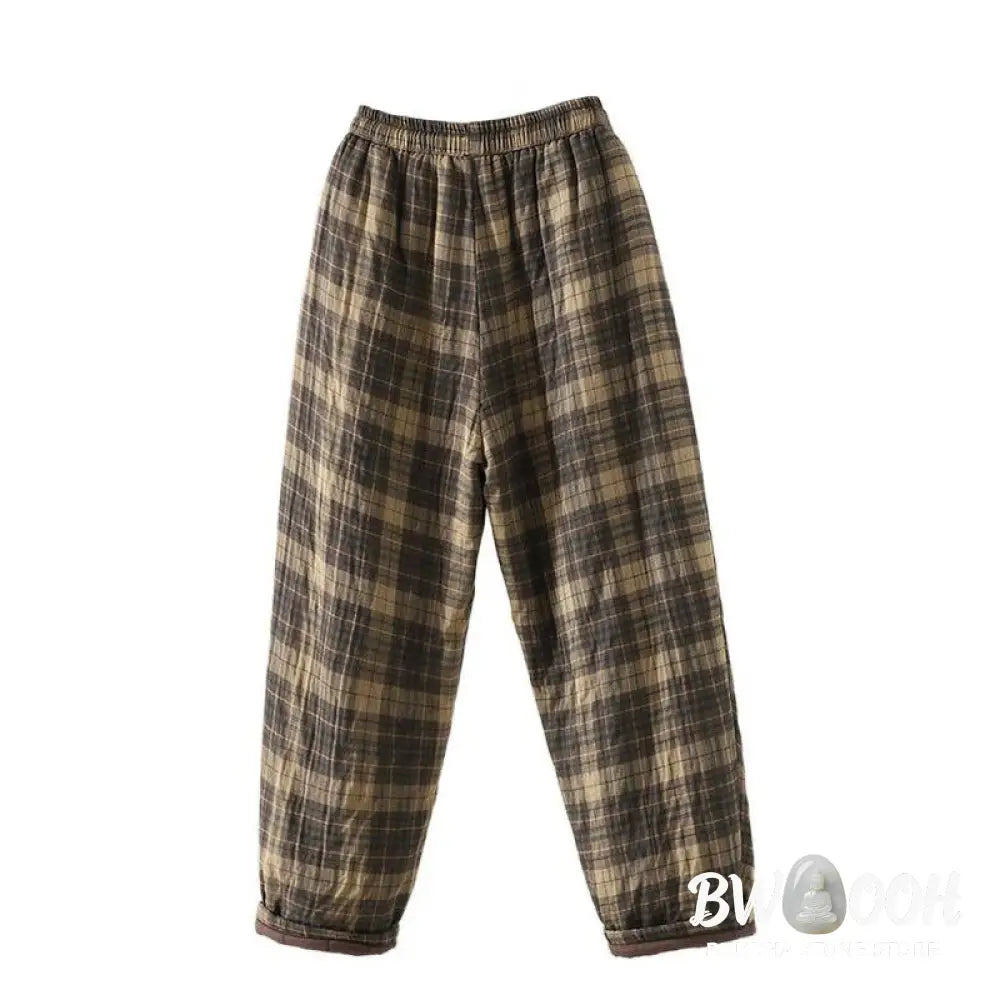 Buddha Stones Multi-color Plaid Pattern Cotton-padded Women’s Harem Thermal Pants With Pockets - Women’s Harem Pants