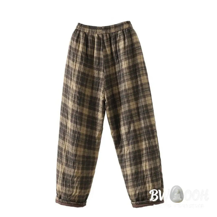 Buddha Stones Multi-color Plaid Pattern Cotton-padded Women’s Harem Thermal Pants With Pockets - Women’s Harem Pants