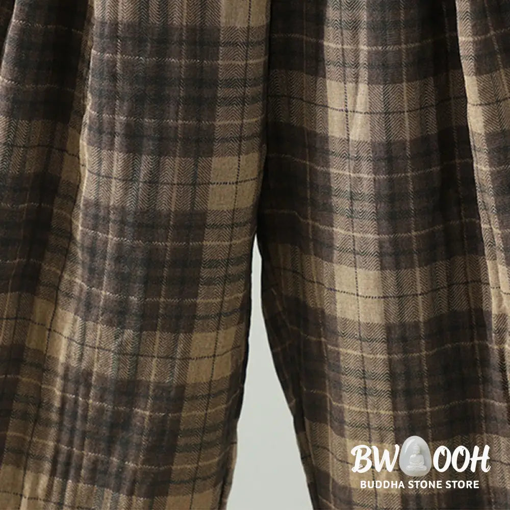 Buddha Stones Multi-color Plaid Pattern Cotton-padded Women’s Harem Thermal Pants With Pockets - Women’s Harem Pants