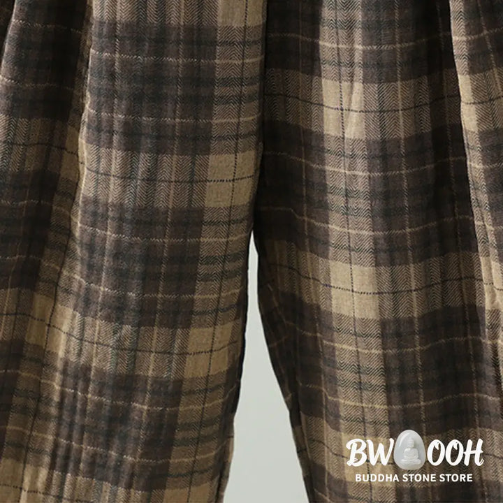 Buddha Stones Multi-color Plaid Pattern Cotton-padded Women’s Harem Thermal Pants With Pockets - Women’s Harem Pants