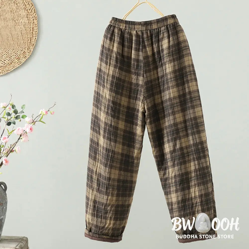 Buddha Stones Multi-color Plaid Pattern Cotton-padded Women’s Harem Thermal Pants With Pockets - Women’s Harem Pants