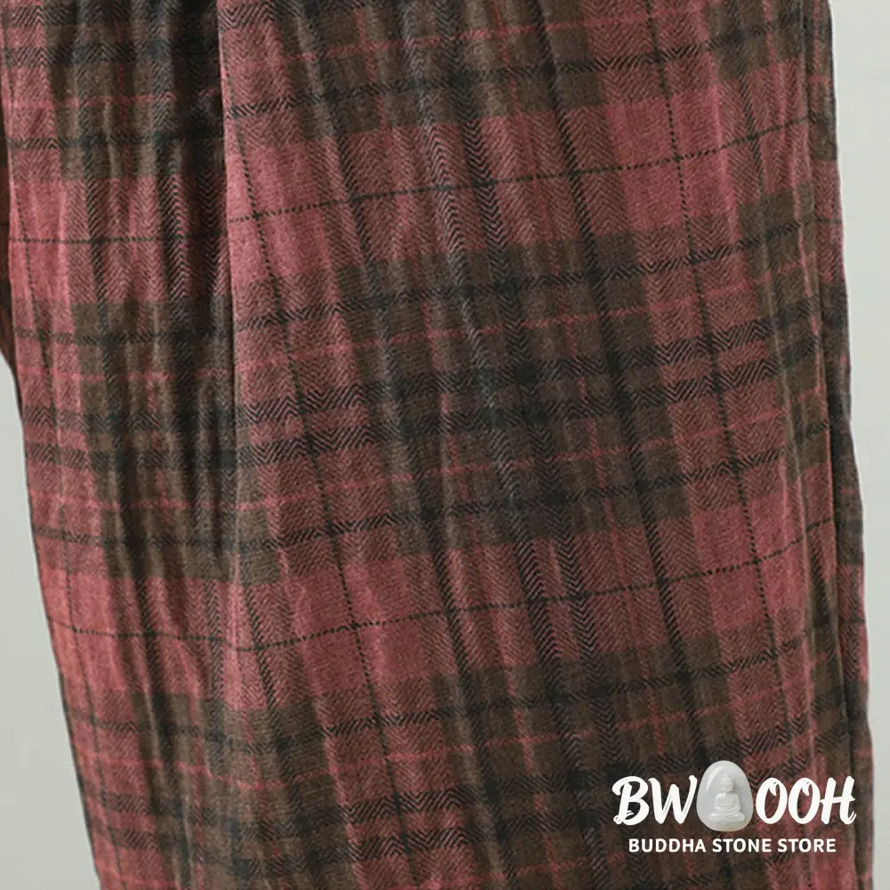 Buddha Stones Multi-color Plaid Pattern Cotton-padded Women’s Harem Thermal Pants With Pockets - Women’s Harem Pants