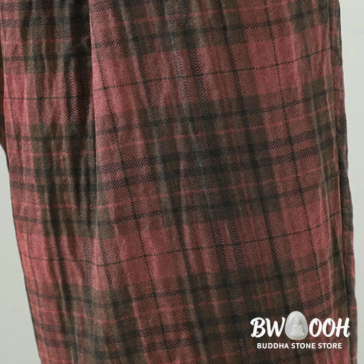 Buddha Stones Multi-color Plaid Pattern Cotton-padded Women’s Harem Thermal Pants With Pockets - Women’s Harem Pants
