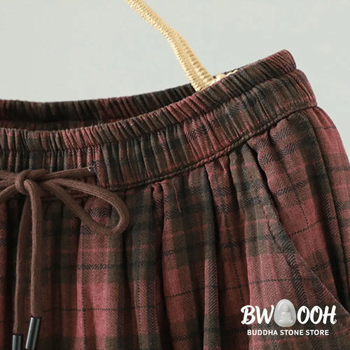 Buddha Stones Multi-color Plaid Pattern Cotton-padded Women’s Harem Thermal Pants With Pockets - Women’s Harem Pants