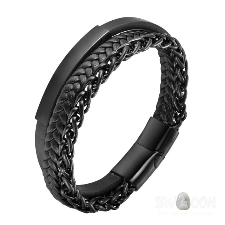Buddha Stones Multi-layered Titanium Steel Calm Leather Buckle Bracelet - BWOOOH - Bracelet